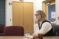 A picture of a student staring intently in a class