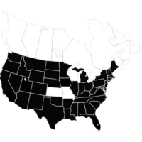 Map of much of North America highlighting Canada, Kansas, Missouri, and Wisconsin