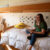 A Dordt student sitting in her dorm
