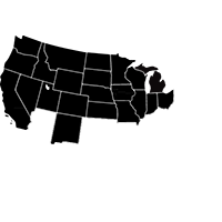 Map of the U.S. highlighting all of the east coast states, the northeast states, Kentucky, Tennessee, West Virginia, the deep south states, Arkansas, Oklahoma, Texas, Louisiana, Mississippi, and Arizona