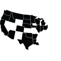 A map of the U.S. highlighting the eastern states, northeast Iowa, Missouri, Kansas, New Mexico, Wyoming, Utah, Nevada, and Unity Christian High School in Orange City, Iowa