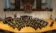 Dordt Wind Symphony poses on stage in the B.J. Haan Auditorium
